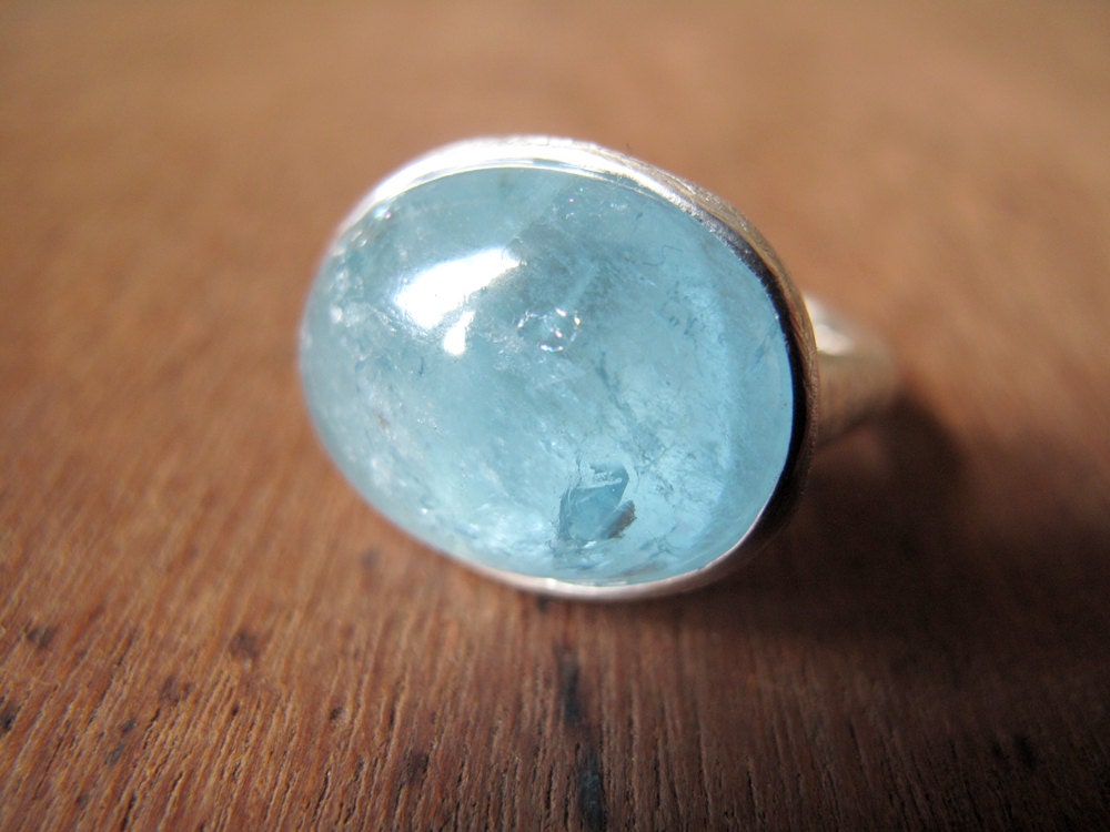 AQUAMARINE // Sterling silver ring with Aquamarine cabochon - MADE to ORDER