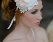 Handmade Silk Habotai Bridal Mini Hat by Fine & Fleurie in Whites and Pale Peachy Pink