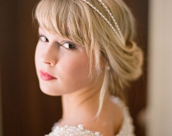 Double Strand Swarovski Pearl and Crystal Headband Tiara PETITE Version in Ivory or White