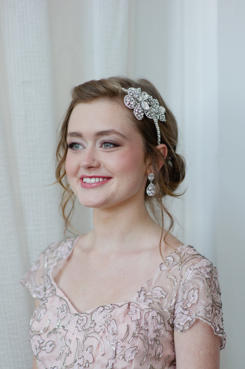 Bridal Headband with Rhinestone Flower and Swarovski Pearls and Crystals by Fine & Fleurie