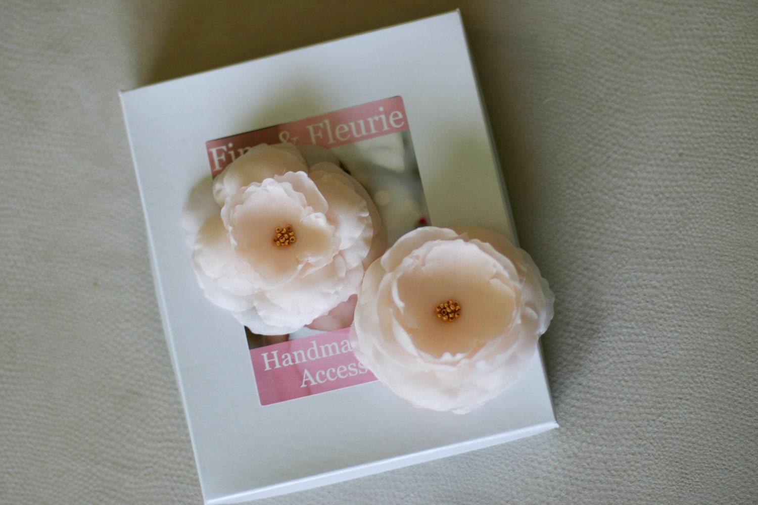 Bridal Hair Mini Silk Flower Fascinators Set of 2 in Pale Peachy Pink by Fine & Fleurie