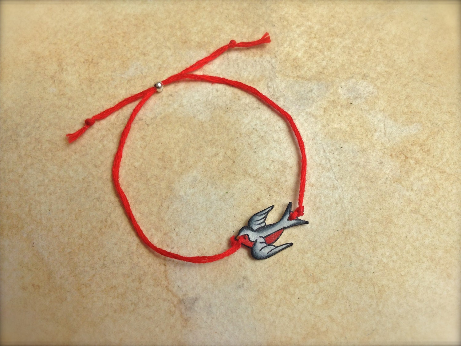 Cute Black White and Red tattoo style nautical sparrow best friend friendship BFF wish bracelet fully adjustable