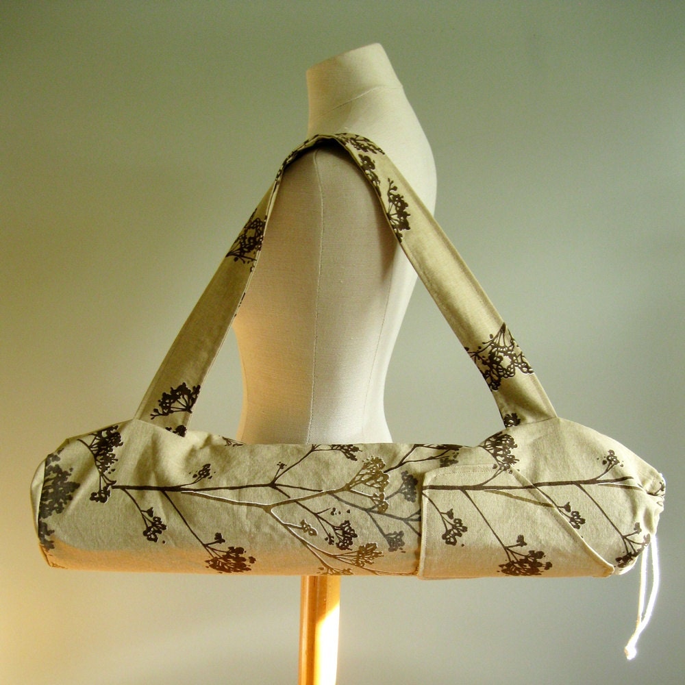 Yoga Mat Bag - Modern Stems Beige and Brown