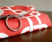 Jewelry Roll Travel Organizer Clutch - Modern Chain Links in Coral and White