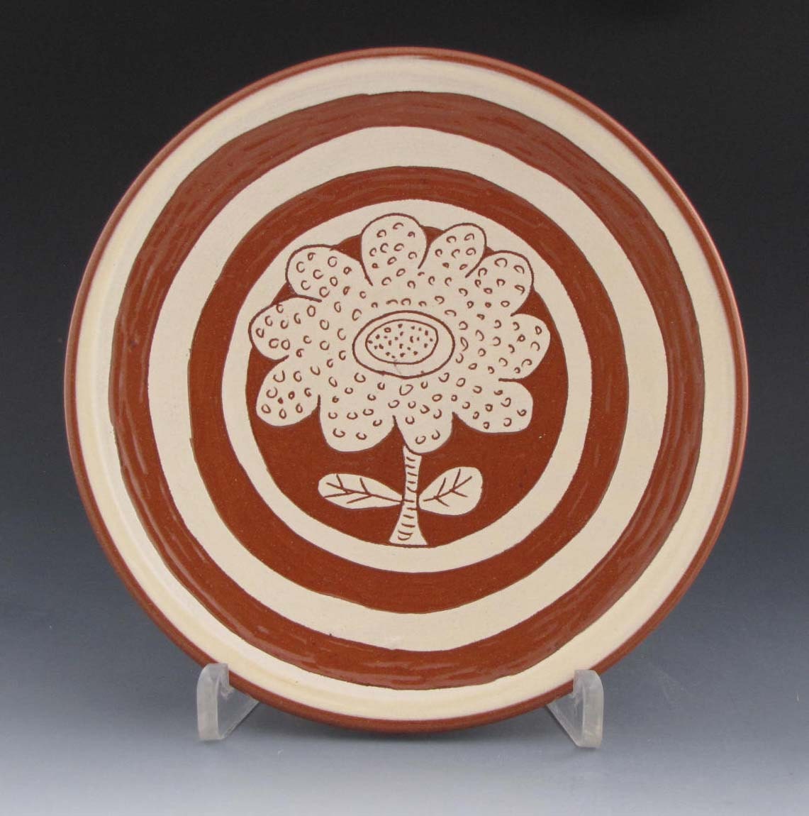 Luncheon Plate with Flower and Banded Rim - AX