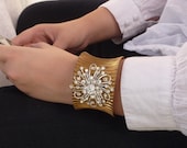 SPaRkLy Rhinestone Cuff Bracelet Swarovski Crystal Gold Metal ALTERED VINTAGE JEWELRY adjustable