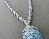 Clay Om Bottle with Glass Hemp Macrame Necklace - Natural Hippie Bohemian
