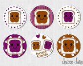 Peanut Butter and Jelly -set of 6 pin back buttons, flatbacks,magnets or Toppers - please specify at checkout - magnets fit Magnabilities