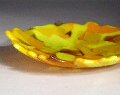 Fused glass bowl - yellow / orange art  glass