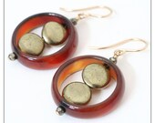 hoop earrings pyrite agate 14k gold filled southwestern earrings bohemian jewelry russet orange metallic gold stone mod boho dangles SALE