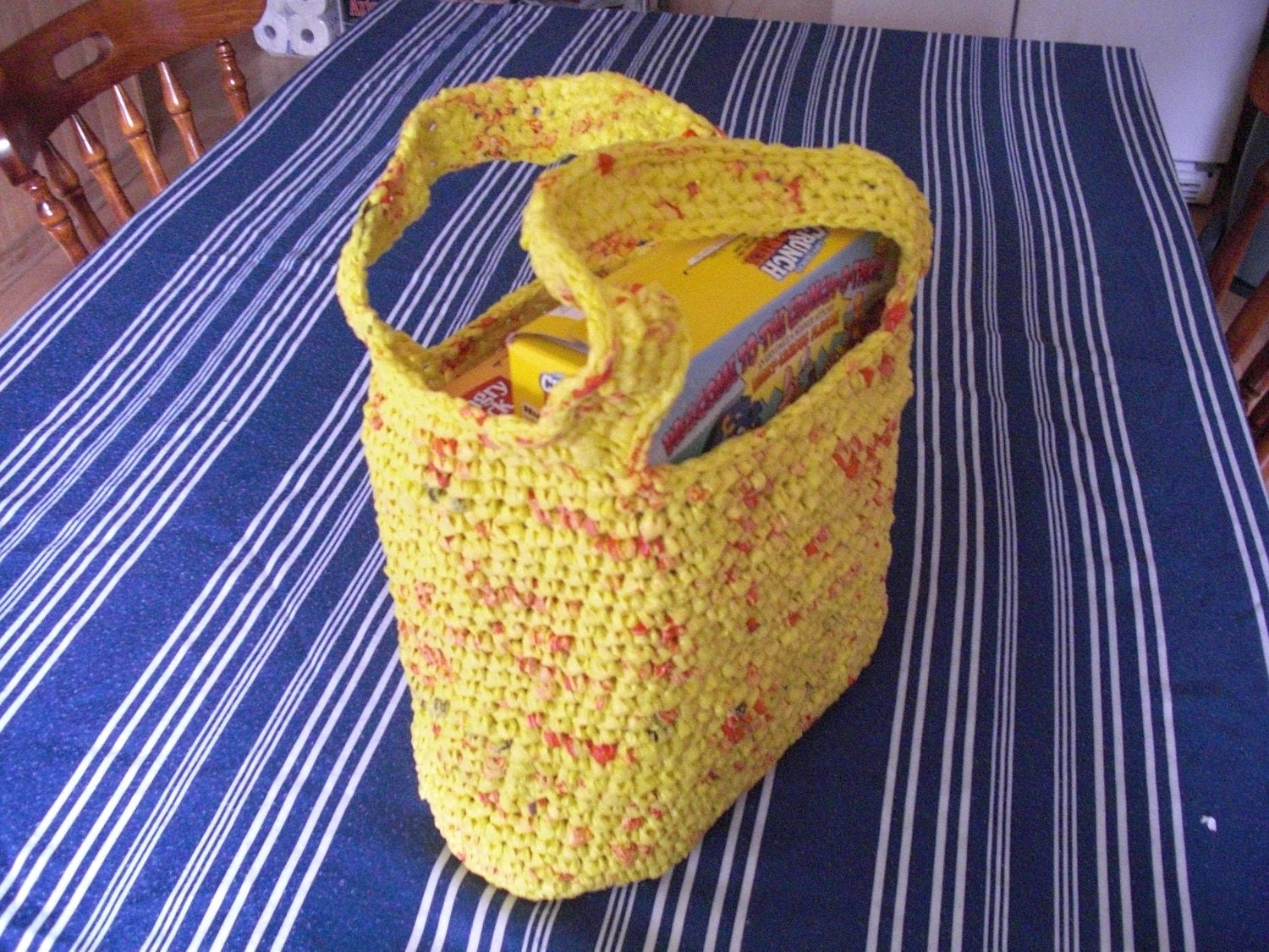Plarn Tote Bag Yellow Red Plastic