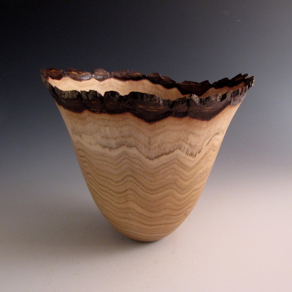 Natural Bark Edge Butternut Wood Turned Bowl