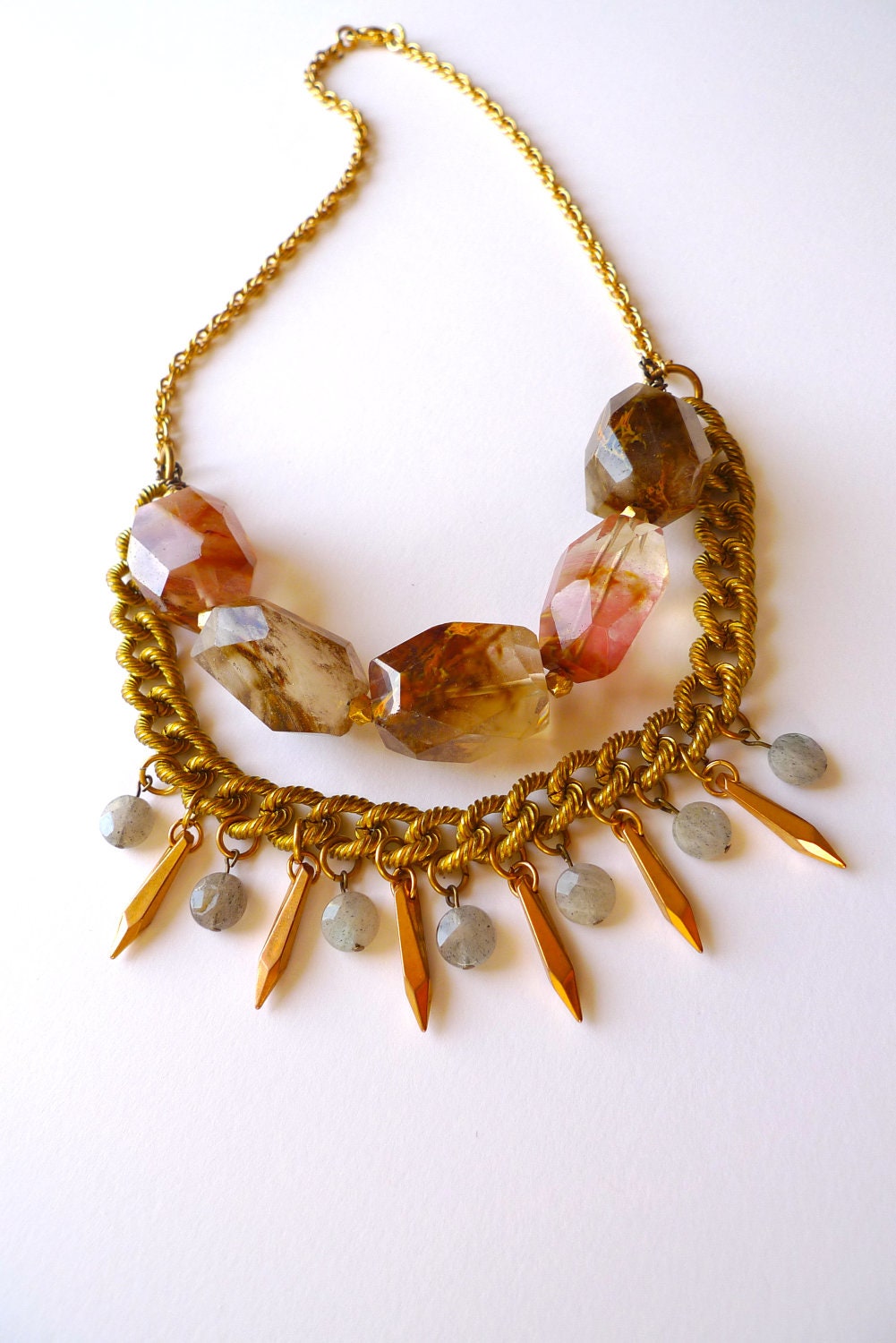 Bold Mixed Metal & Gemstone Statement Necklace