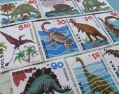 vintage dinosaur stamp set - Polish Polska Poland - postage stamp ephemera - vintage
