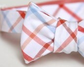peach and baby blue plaid bow tie for the little guy