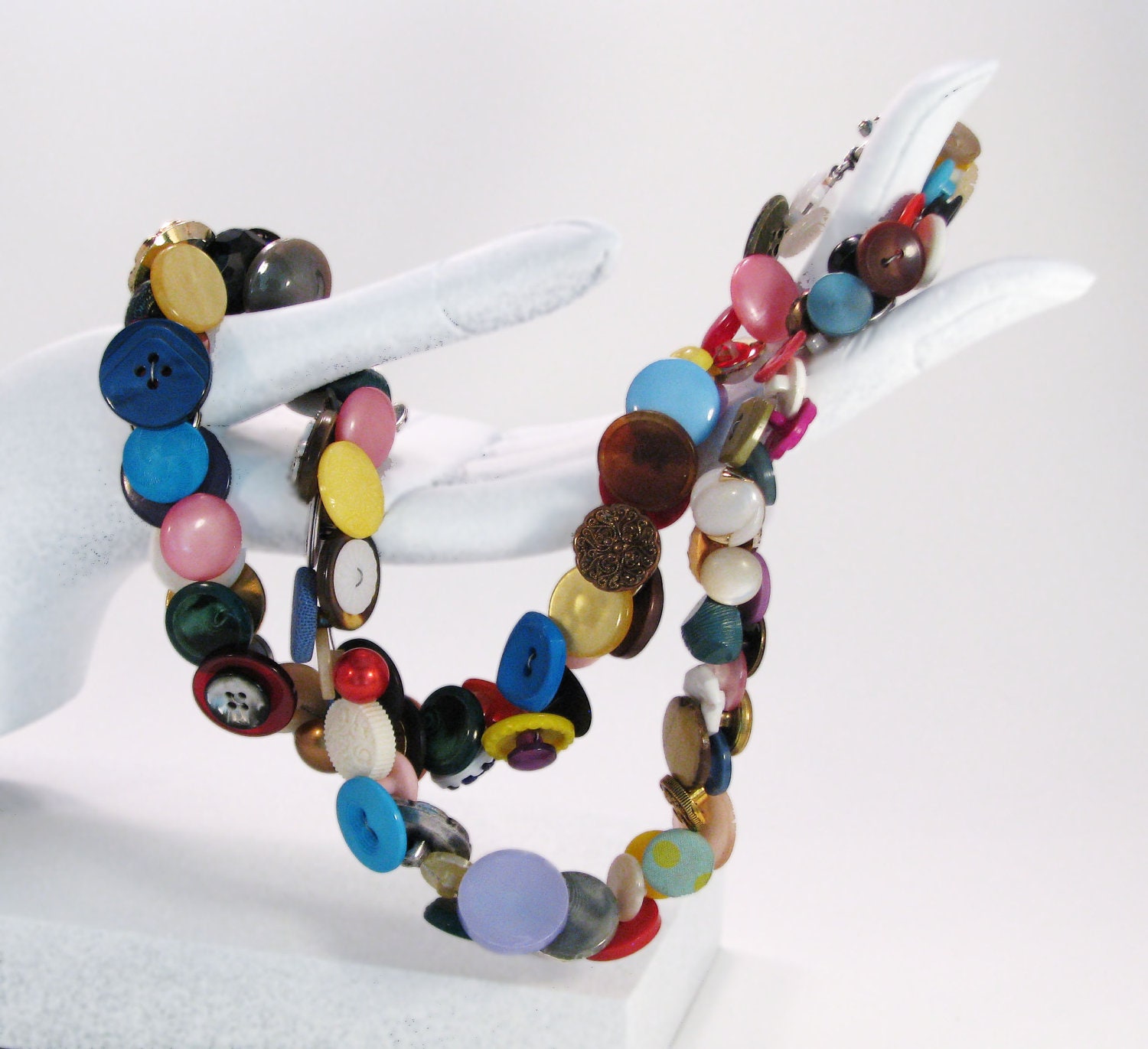 Multi colored Necklace - Colorful Vintage Buttons - Summer Accessory