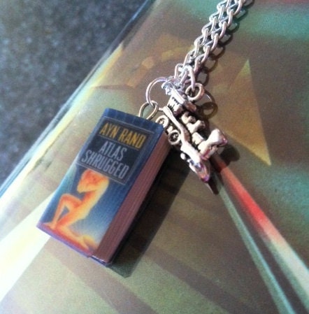 AtlasShrugged Necklace with Book Charm and Silver Train Charm
