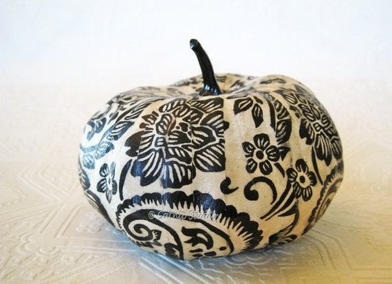 Pumpkin Ornament, Squash Ornament, Halloween Ornament, decoupage ornament, black and white pumpkin, paisley fall autumn thanksgiving
