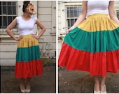 Vintage Red Green and Yellow Tiered Full Circle Skirt - sz M
