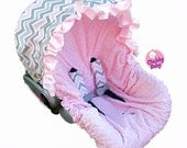 Infant Car Seat Cover- Pink and Grey Chevron