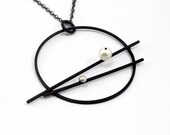 Oxidized Sterling Silver Pendant. Cultured Pearl. Oval Link Chain. EL VIEJO BALANCIN Pendant. Handmade by Maria Goti Joyas.