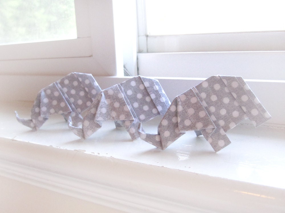 3 Origami Elephants - Grey Spotted