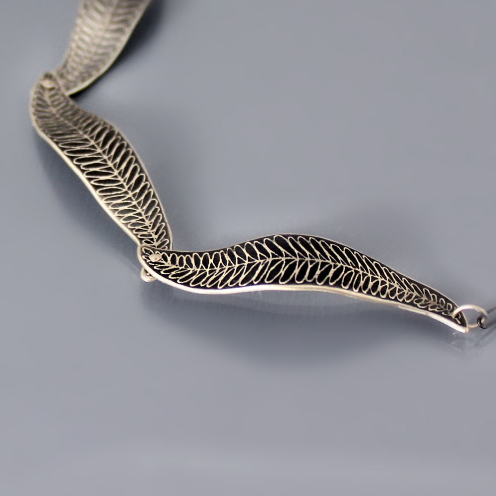 Etched Sterling Silver Fern Trio Necklace