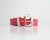Vintage Lipstick Red Tooled Leather Belt / m-l