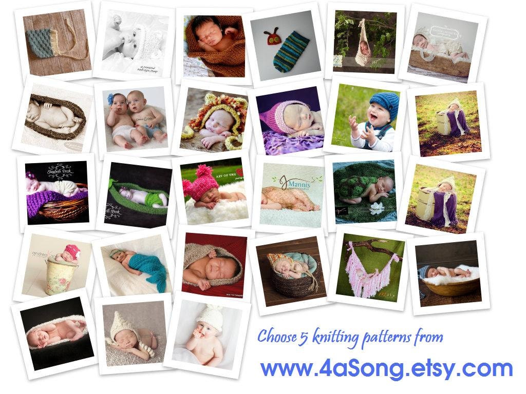 5 Baby Photo Prop Knitting Patterns for 15 Dollars -- Make Your Own Photo Prop Wardrobe -- Choose from Many Patterns -- Over 16,000 sold