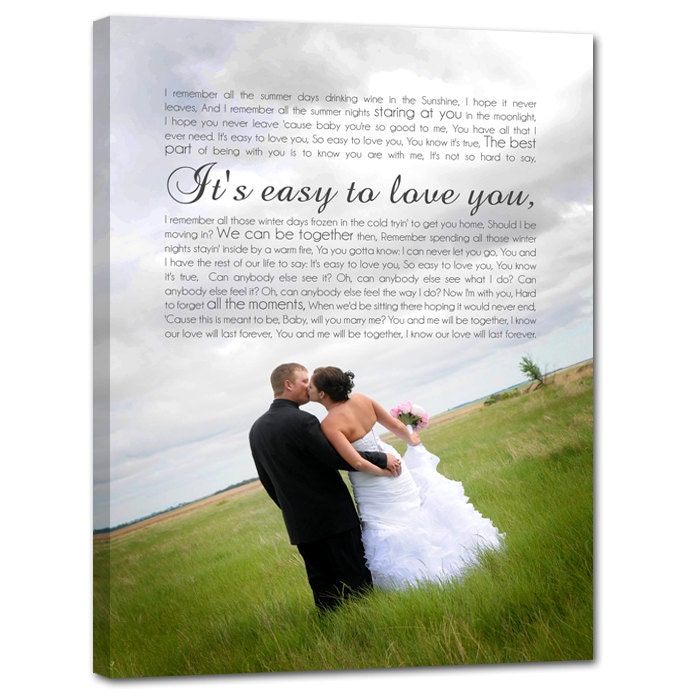 Personalized Holiday Gift Vintage Style Wedding Custom Canvas Your Photo and Your Vows or Lyrics  or Words 12x16 inches