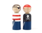 Fair Trade Wooden Toys - A Pair of Pirates - Wooden Peg dolls Birthday Cake Toppers