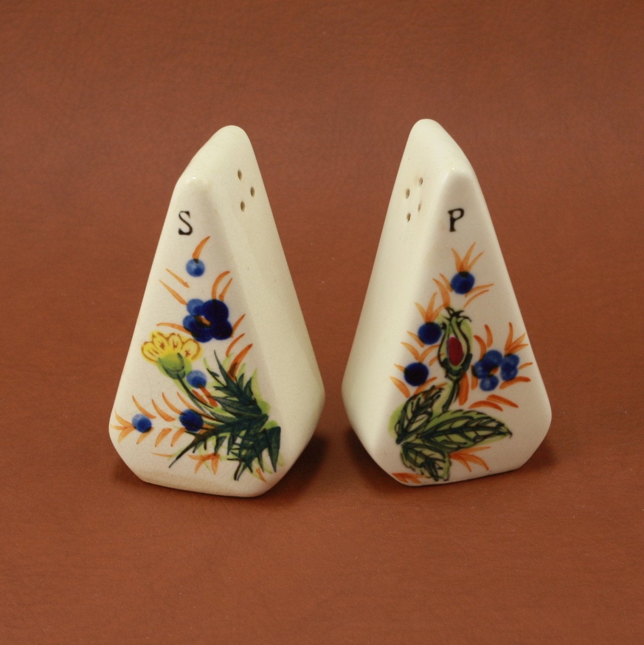 Triangle County French Flowers Salt Pepper Shakers Set Vtg