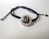 Allah Sterling Silver Macrame Bracelet with Pave Swarovski Crystals - Celebrity Style - Black Macrame Bracelet