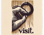 visit. A 7.5"x10" block print meditation on the pleasure of visiting.