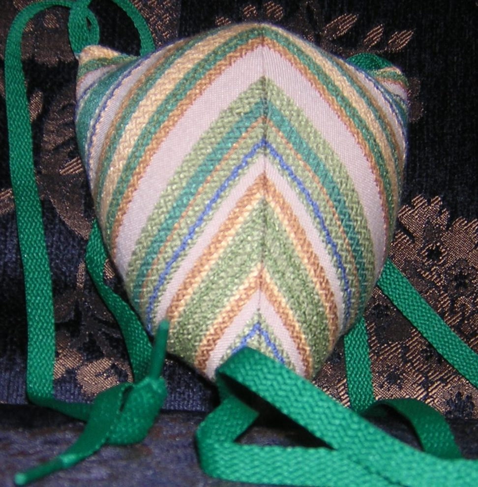Renaissance Padded Green Striped Codpiece with Ties