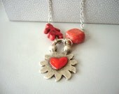Red heart necklace statement coral necklace