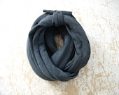 Gray Scarf, Dark Charcoal Gray Scarf, Handmade Jersey Fabric Scarf Necklace Accessory, Recycled Upcycled Eco Friendly CLAMORED