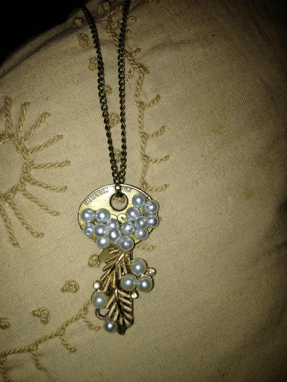 vintage key and pearl necklace