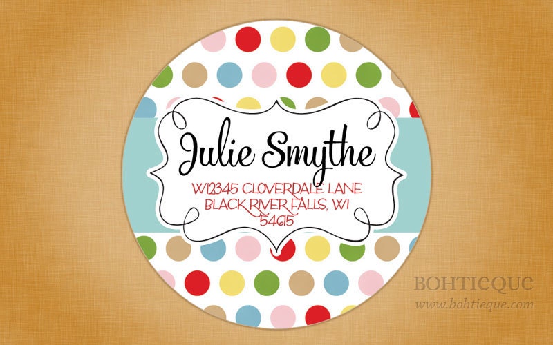 Address Label Sticker, Circle Envelope Seal or Wedding Favor Tag: Dots and Curls