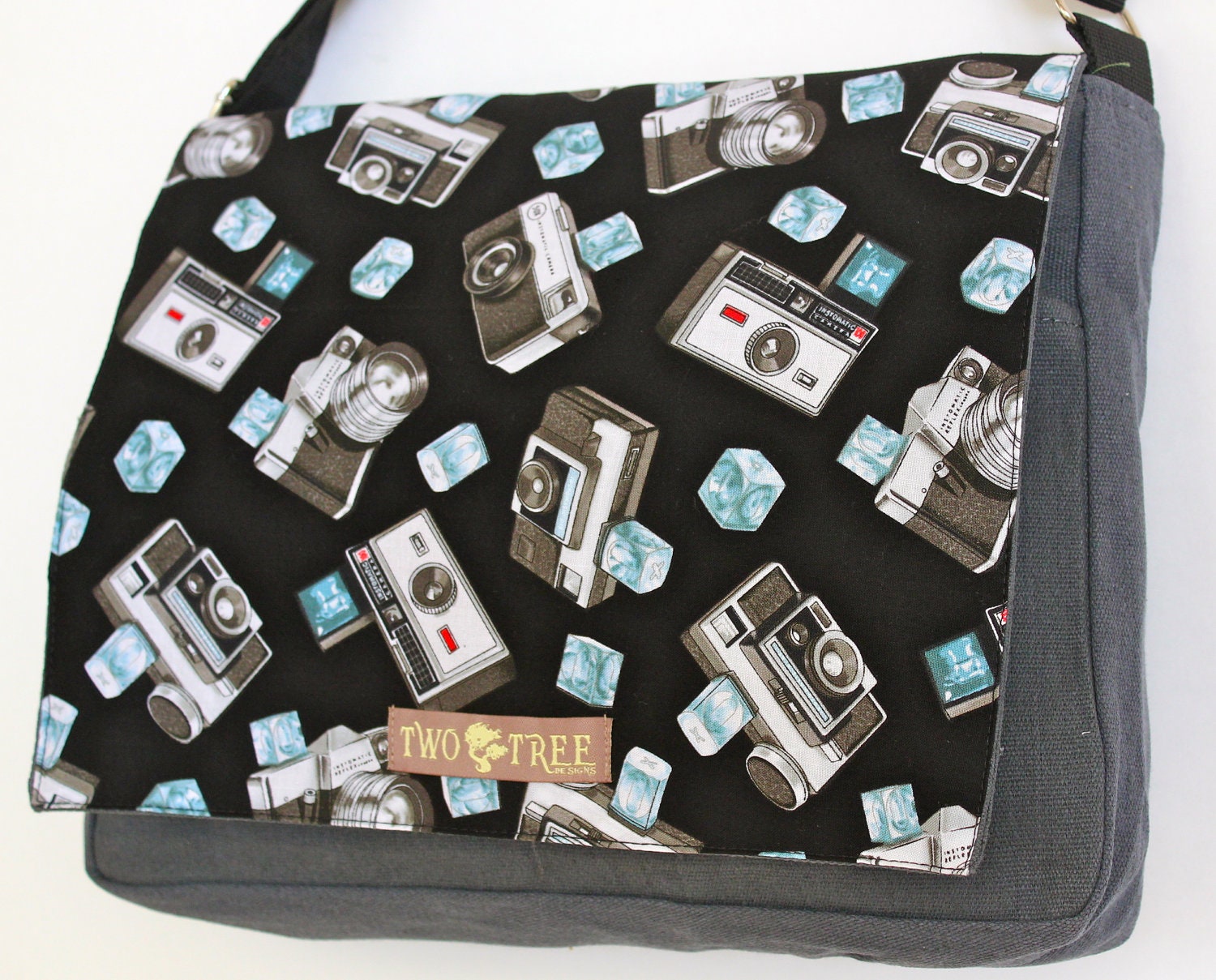 Grey Gray Old School INSTAMATIC Flash CAMERAS Print MESSENGER Book Laptop Diaper Bag