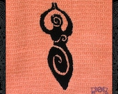 Orange Tea Towel Embroidered with Black Spiral Goddess