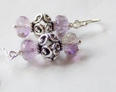 Natural Moss Amethyst Faceted Rondelle Sterling Silver Dangle Earrings
