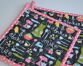 Handmade Potholders , Quilted Potholders, Contemporary Kitchen Potholders