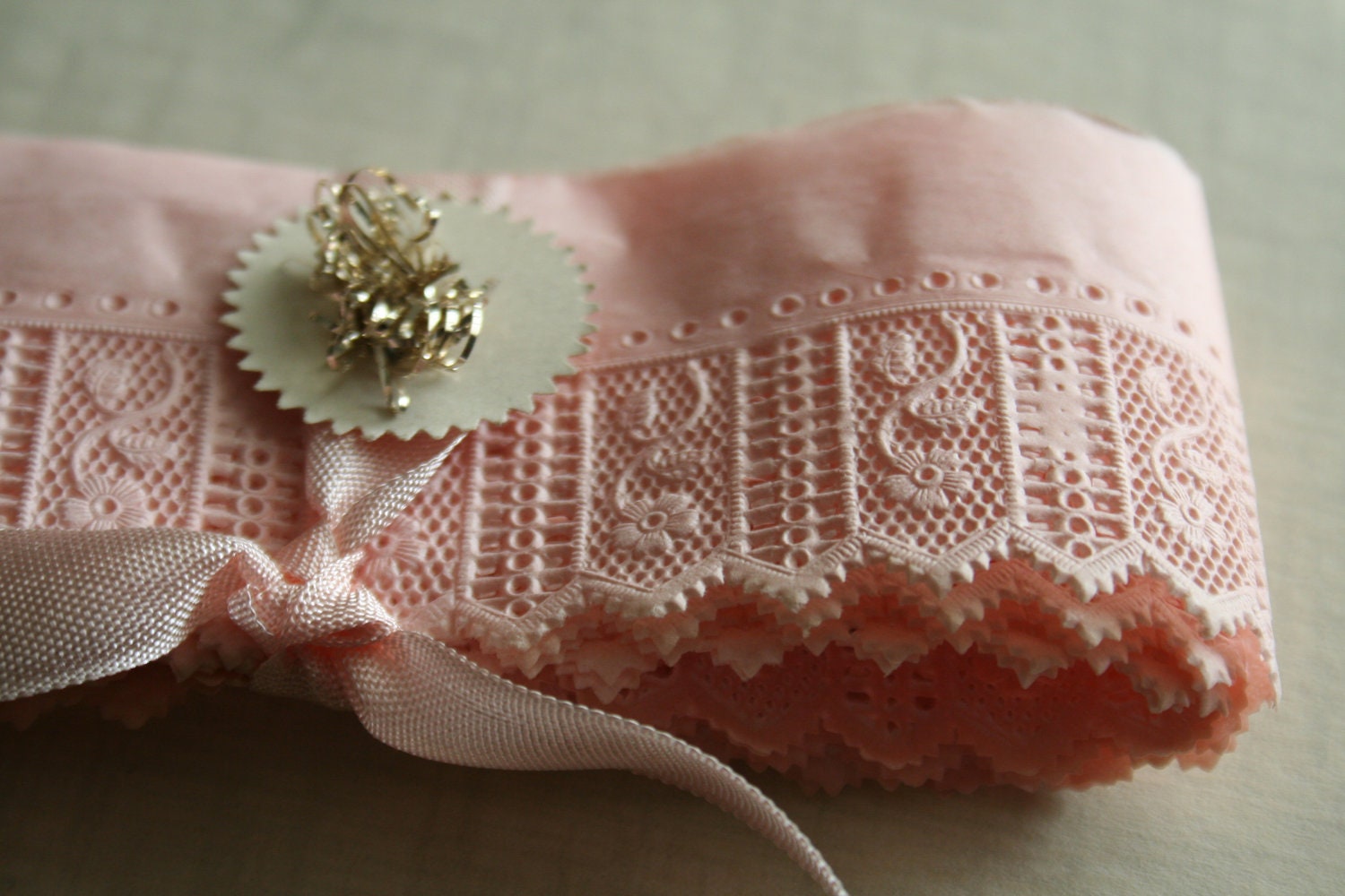 24 inches Vintage 1930's German Pale Pink Paper Lace