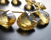 Beer Quartz Briolette Citrine Yellow  Gemstone Concave Cut Faceted Heart 14mm Set of 3 beads