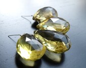 Lemon Quartz Briolette Gemstone Faceted Teardrop Pear Yellow 21 to 25mm Set of 4 beads