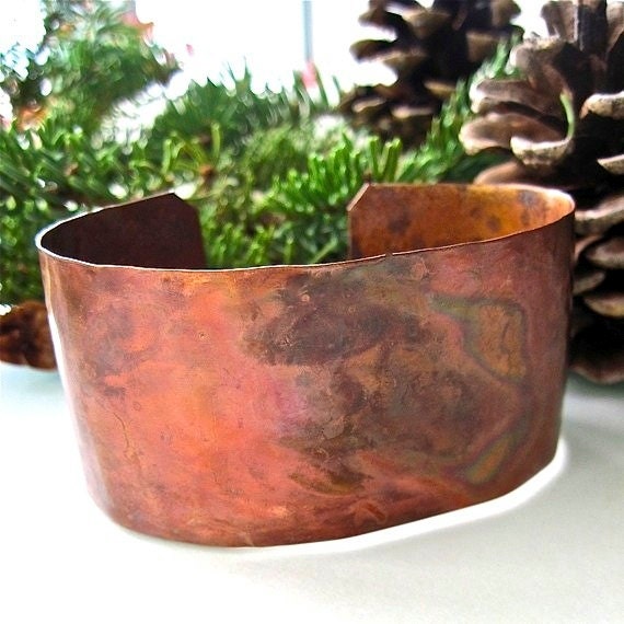 Cool Men's Copper Cuff Bracelet Rustic Hammered Metalwork Eco Friendly Jewelry