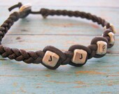 leather and metal custom initial bracelet