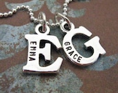 sterling silver double initial with name necklace