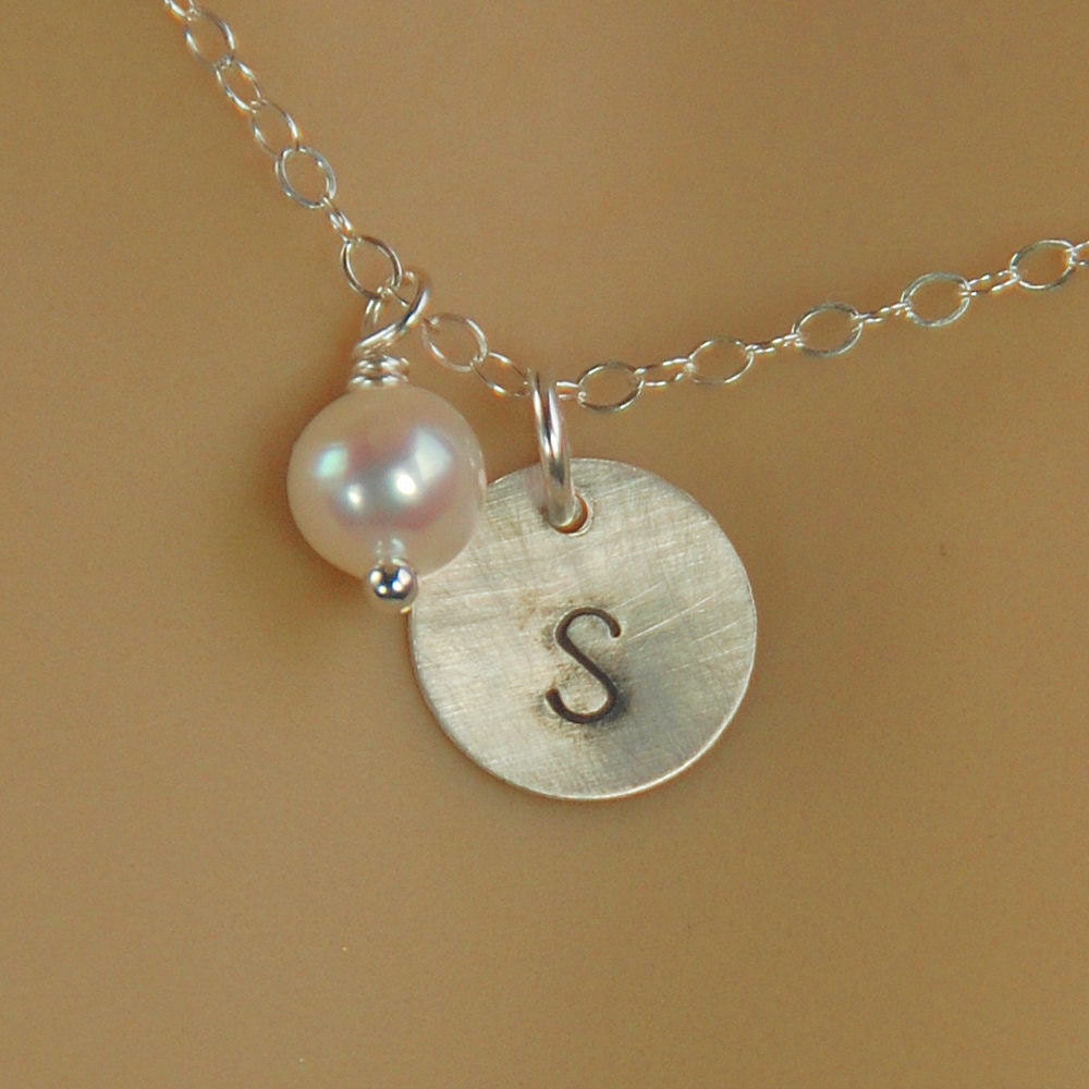 Initial Charm Flower Girl Necklace, Personalized Child Necklace - Wedding Jewelry - Freshwater Pearl in Sterling Silver